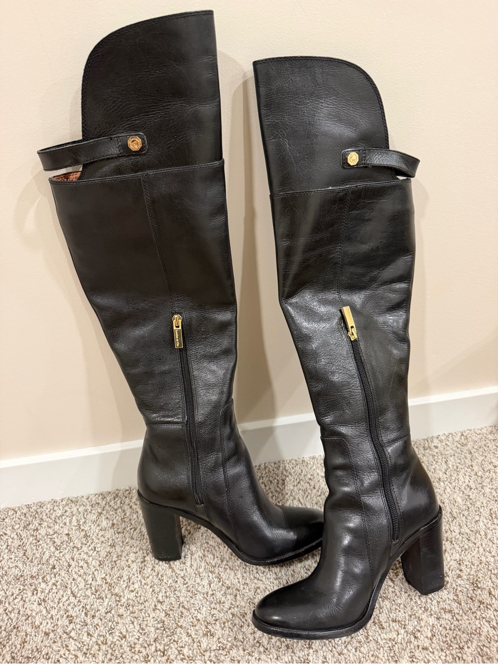 Louise et Cie Black Over-the-Knee Leather Heeled Boots
